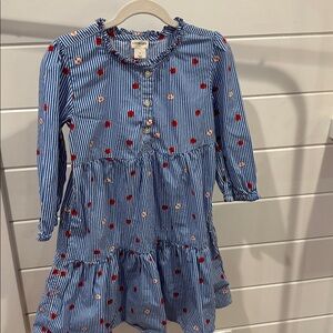 Crewcuts Blue Striped Kids Dress with‎ apple print ruffles and buttons size 7
